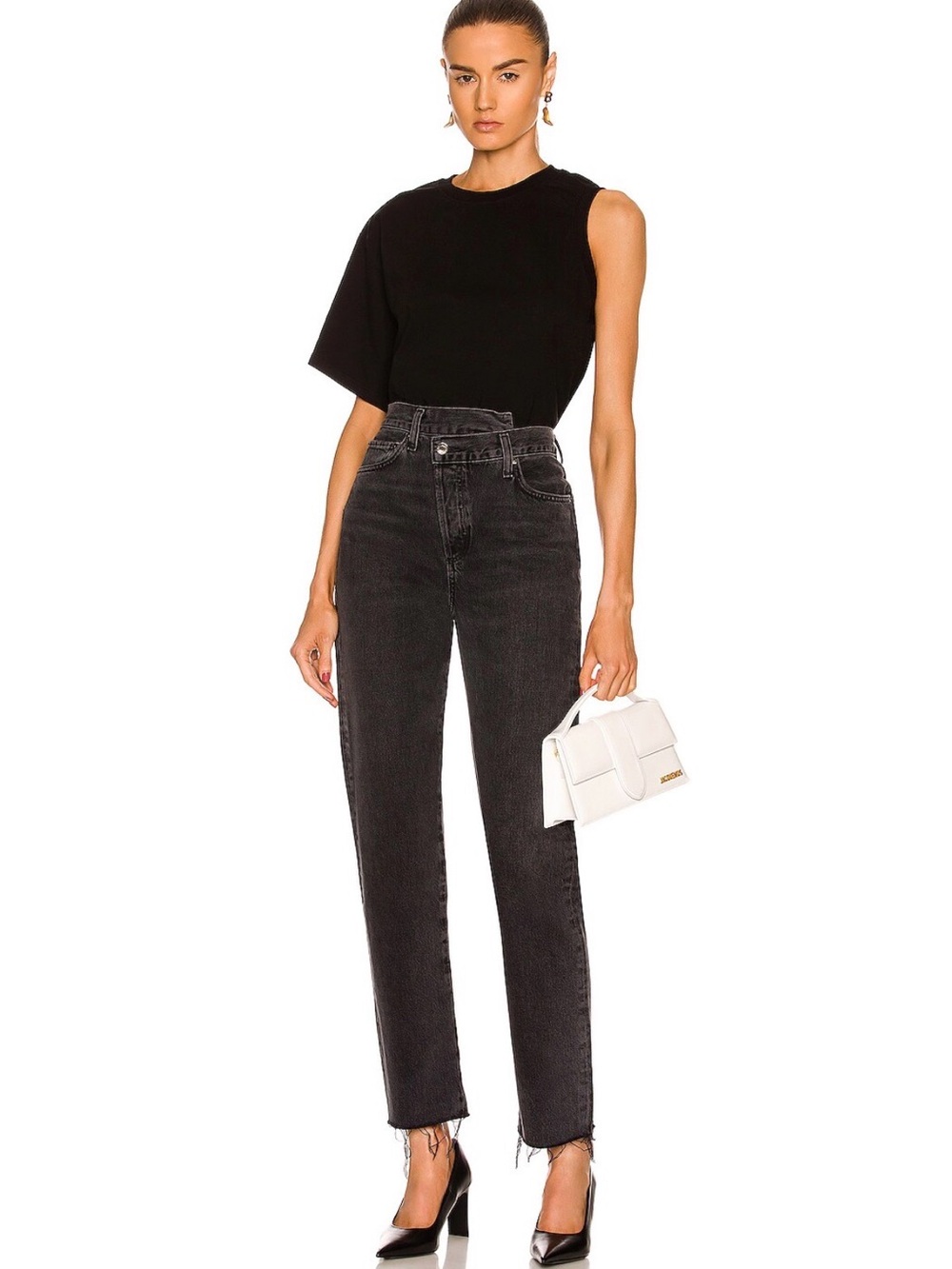 Agolde Criss Cross Straight-Leg High-Rise Black Jeans